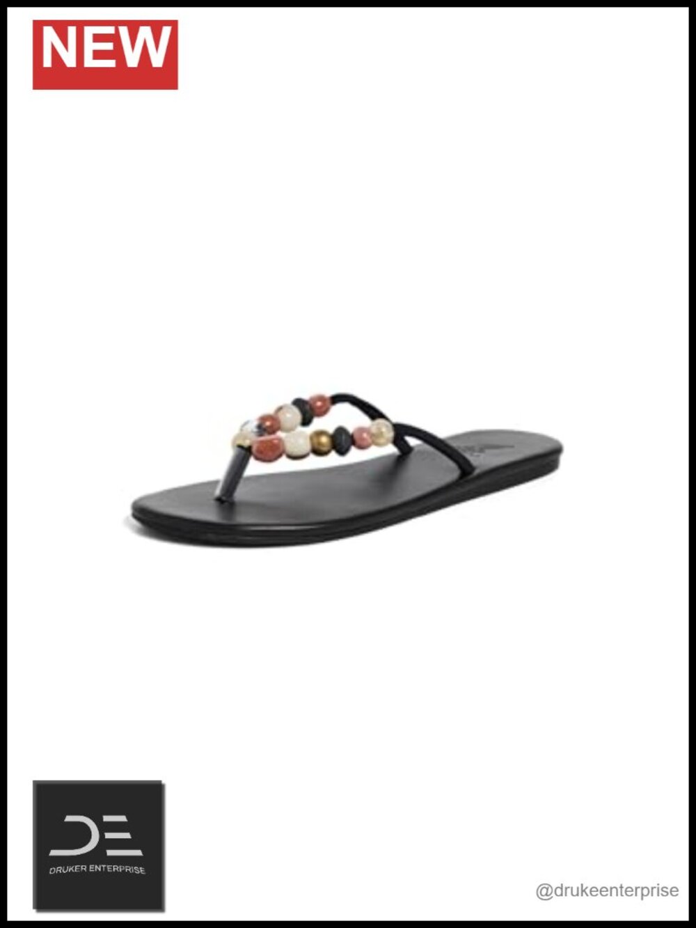 Beaded Flip Flop Sandals, Thong Strap, Flat Open Toe, Rubber Sole
